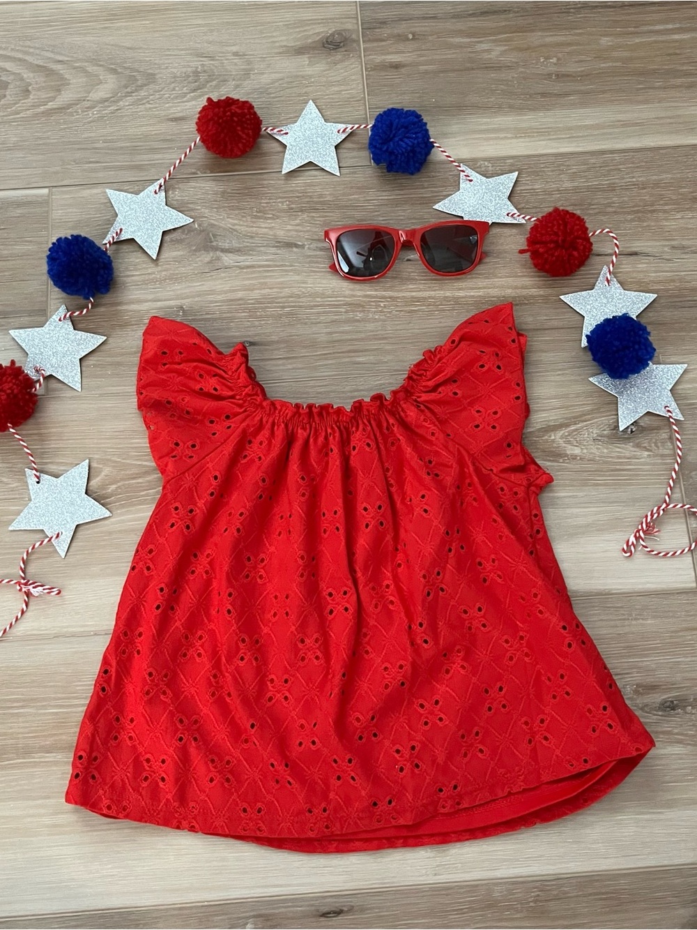 Wonder Nation Red Eyelet Ruffle Sleeve Top